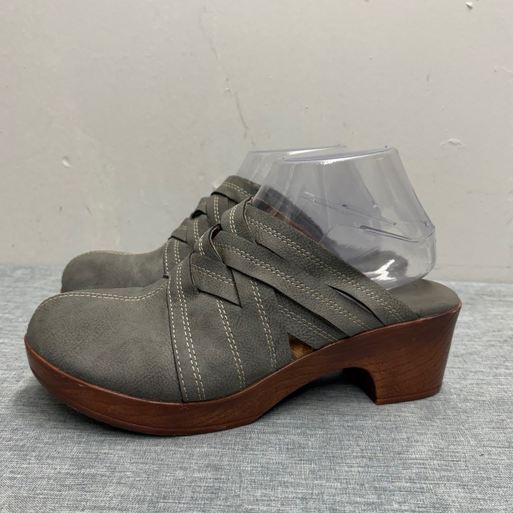 b.o.c. Clogs Women Grey Born Concept Woven Strap Wood Heel Mules Platform
